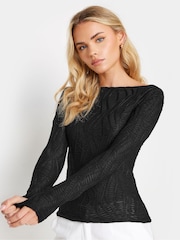 PixieGirl Petite Black Texture Long Sleeve Top - Image 1 of 5