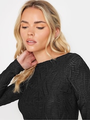 PixieGirl Petite Black Texture Long Sleeve Top - Image 4 of 5