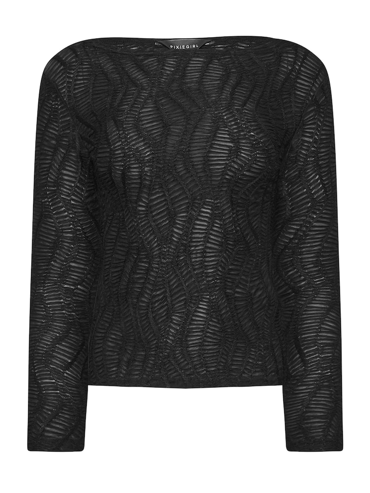PixieGirl Petite Black Texture Long Sleeve Top - Image 5 of 5