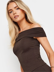 PixieGirl Petite Red Ribbed Bardot Top - Image 4 of 5