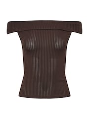 PixieGirl Petite Red Ribbed Bardot Top - Image 5 of 5
