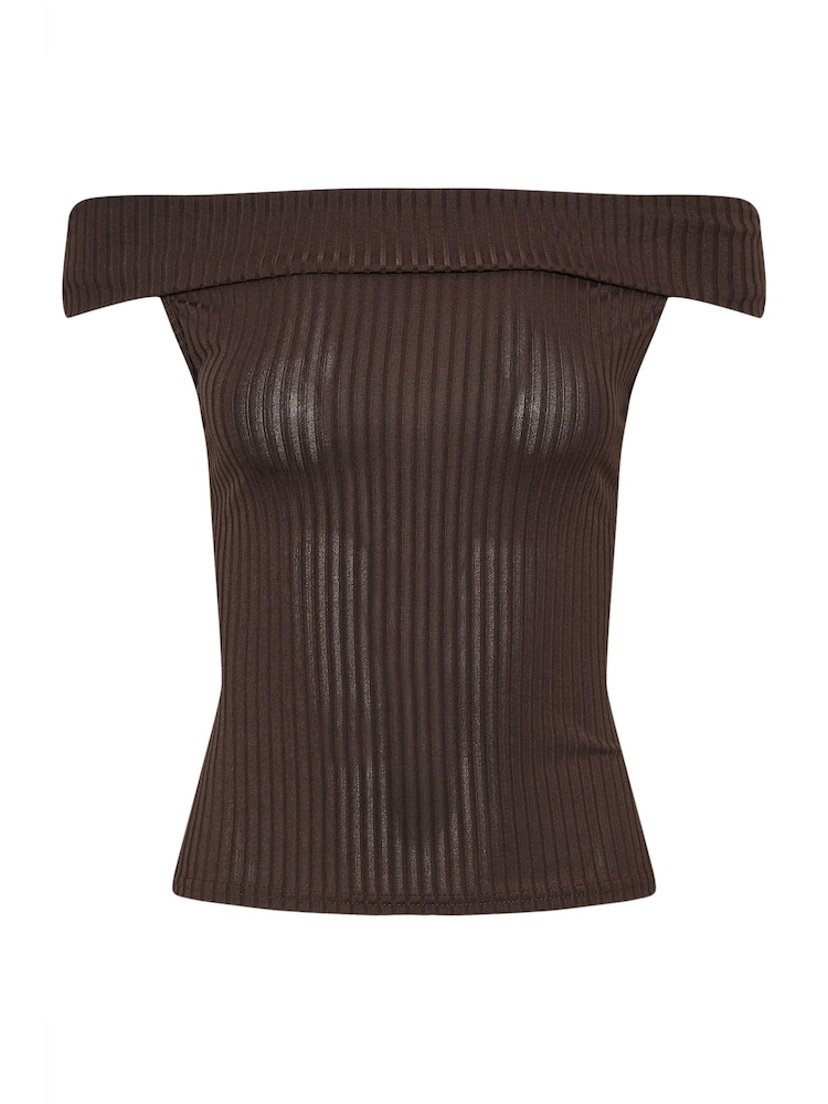 PixieGirl Petite Red Ribbed Bardot Top - Image 5 of 5