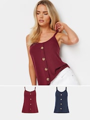 PixieGirl Petite Red Button Down Vest Top 2 Pack - Image 1 of 8