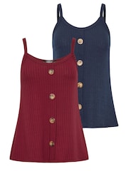 PixieGirl Petite Red Button Down Vest Top 2 Pack - Image 6 of 8