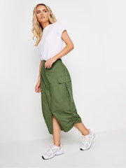 PixieGirl Petite Green 100% Cotton Cargo Ruched Midi Skirt - Image 1 of 5