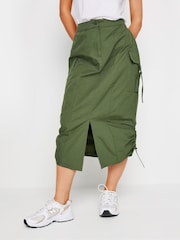 PixieGirl Petite Green 100% Cotton Cargo Ruched Midi Skirt - Image 2 of 5