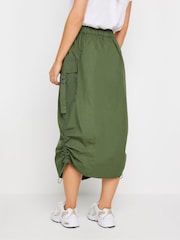 PixieGirl Petite Green 100% Cotton Cargo Ruched Midi Skirt - Image 3 of 5