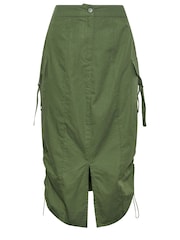 PixieGirl Petite Green 100% Cotton Cargo Ruched Midi Skirt - Image 5 of 5