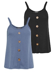 PixieGirl Petite Blue Button Down Vest Top 2 Pack - Image 2 of 3