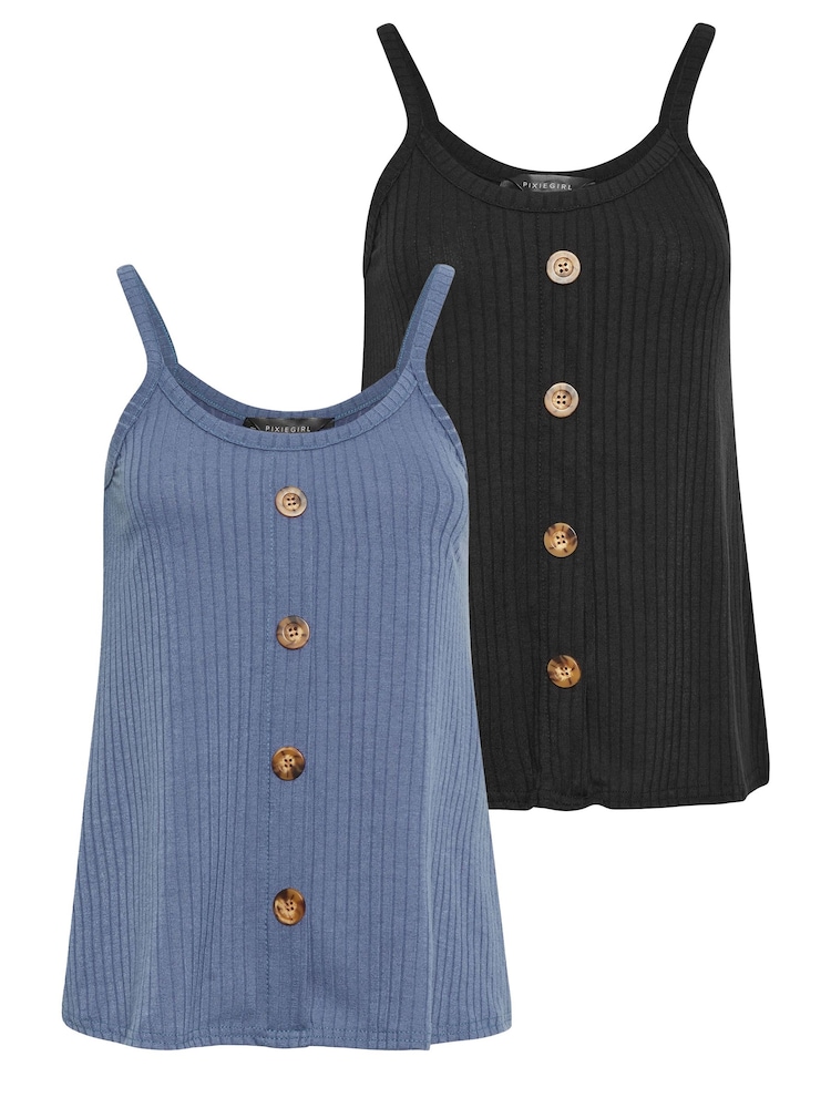 PixieGirl Petite Blue Button Down Vest Top 2 Pack - Image 2 of 3
