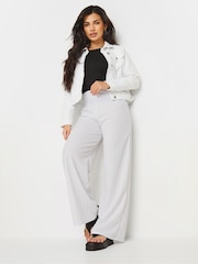 PixieGirl Petite White Scuba Pinstripe Wide Leg Trousers - Image 1 of 5
