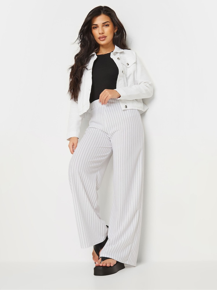 PixieGirl Petite White Scuba Pinstripe Wide Leg Trousers - Image 1 of 5