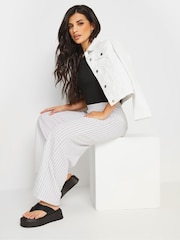PixieGirl Petite White Scuba Pinstripe Wide Leg Trousers - Image 4 of 5