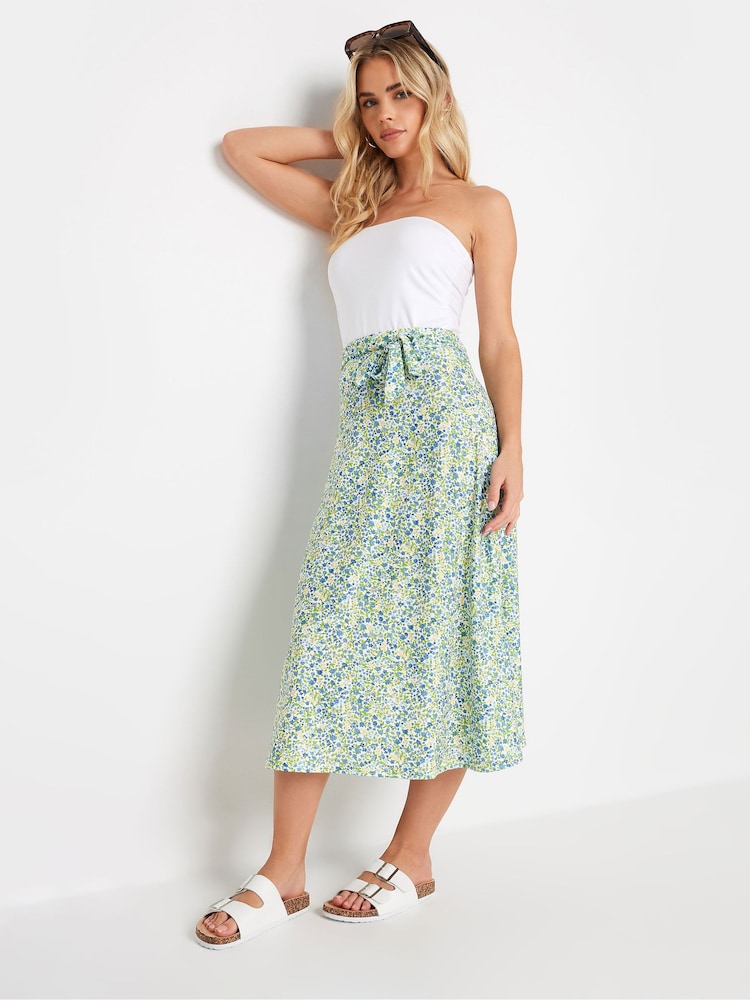 Blau - Pixiegirl Kurzgrösse Geblümter Midirock mit Gürtel - Bild 1 von 5 Blau - Pixiegirl Kurzgrösse Geblümter Midirock mit Gürtel - Bild 1 von 5