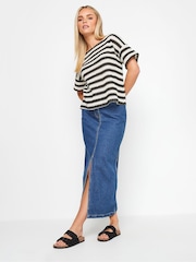 PixieGirl Petite Black Stripe Short Sleeve Crochet Top - Image 2 of 5