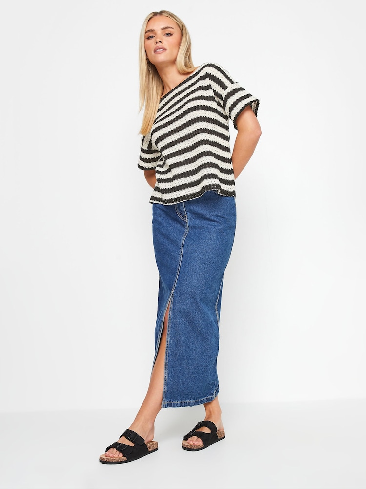 PixieGirl Petite Black Stripe Short Sleeve Crochet Top - Image 2 of 5