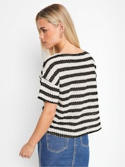 PixieGirl Petite Black Stripe Short Sleeve Crochet Top - Image 3 of 5