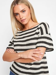 PixieGirl Petite Black Stripe Short Sleeve Crochet Top - Image 4 of 5