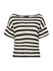 PixieGirl Petite Black Stripe Short Sleeve Crochet Top - Image 5 of 5
