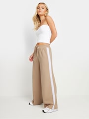 PixieGirl Petite Natural Side Stripe Tie Wide Leg Trousers - Image 1 of 5