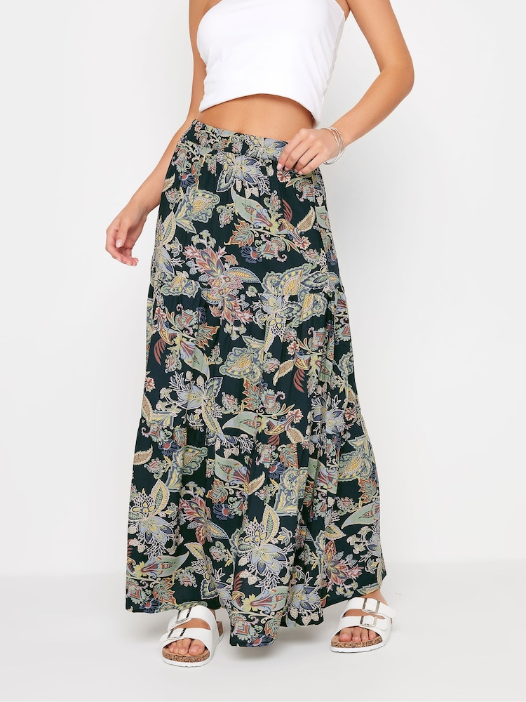 PixieGirl Petite Blue Paisley Tiered Maxi Skirt - Image 2 of 5 PixieGirl Petite Blue Paisley Tiered Maxi Skirt - Image 2 of 5