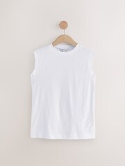 White Sleeveless Slub Fabric Vest 100% Cotton T-Shirt - Image 1 of 3