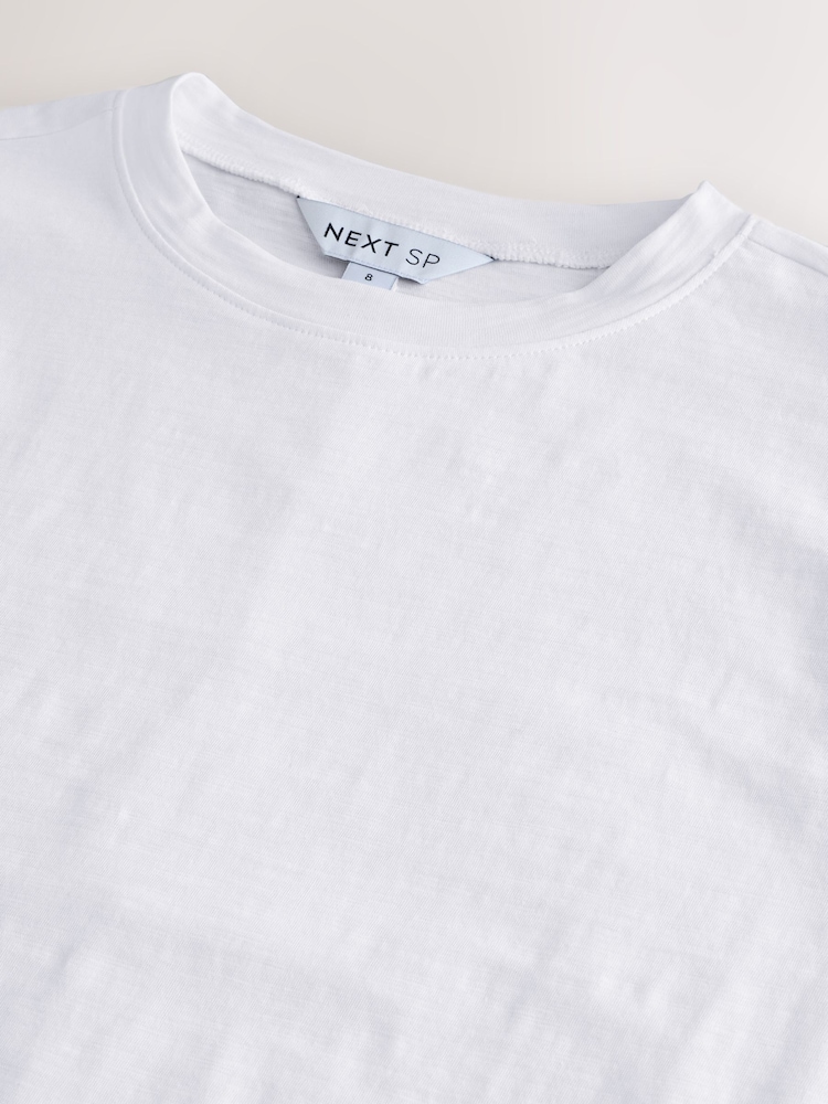 White Sleeveless Slub Fabric Vest 100% Cotton T-Shirt - Image 2 of 3