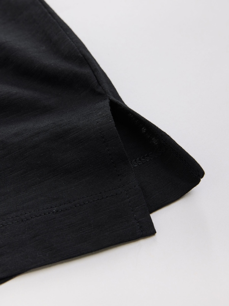 Black Sleeveless Slub Fabric Vest 100% Cotton T-Shirt - Image 4 of 4
