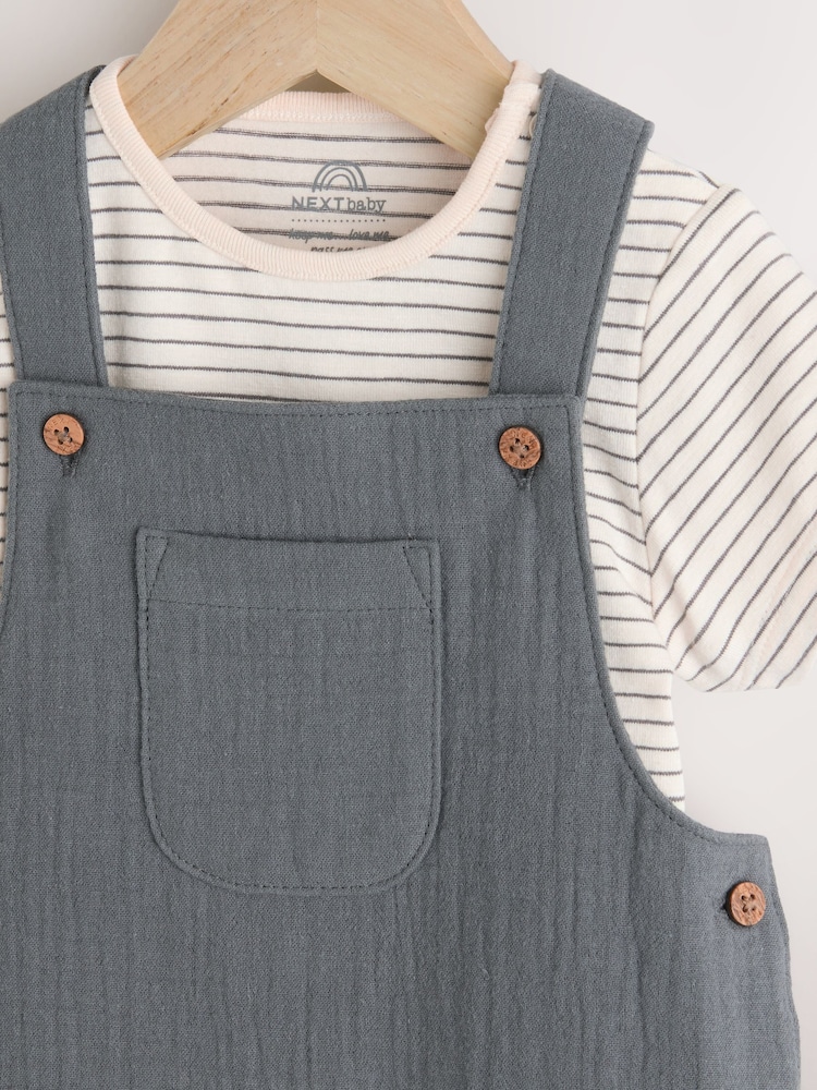 Charcoal Baby Woven Dungaree and Bodysuit Set (0mths-2yrs) - Image 4 of 7