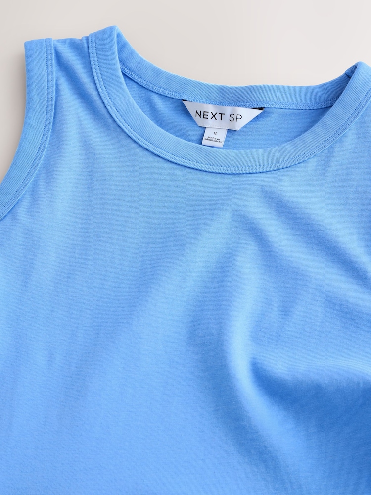 Blue 100% Cotton Jersy Dress With Puff Sleeve - Image 3 of 3