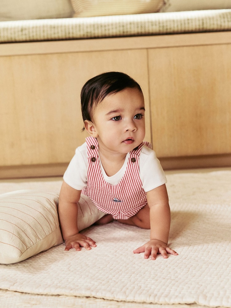 Red Stripe Baby Woven Dungaree and Bodysuit Set (0mths-2yrs) - Image 10 of 12