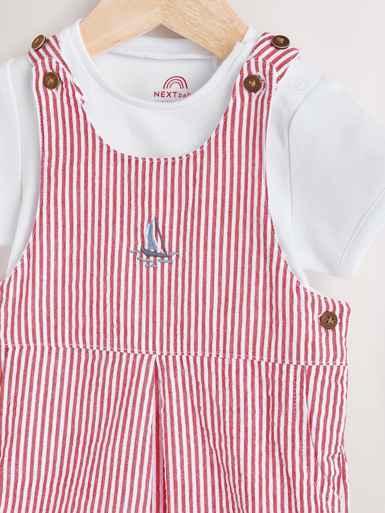 Red Stripe Baby Woven Dungaree and Bodysuit Set (0mths-2yrs) - Image 4 of 12