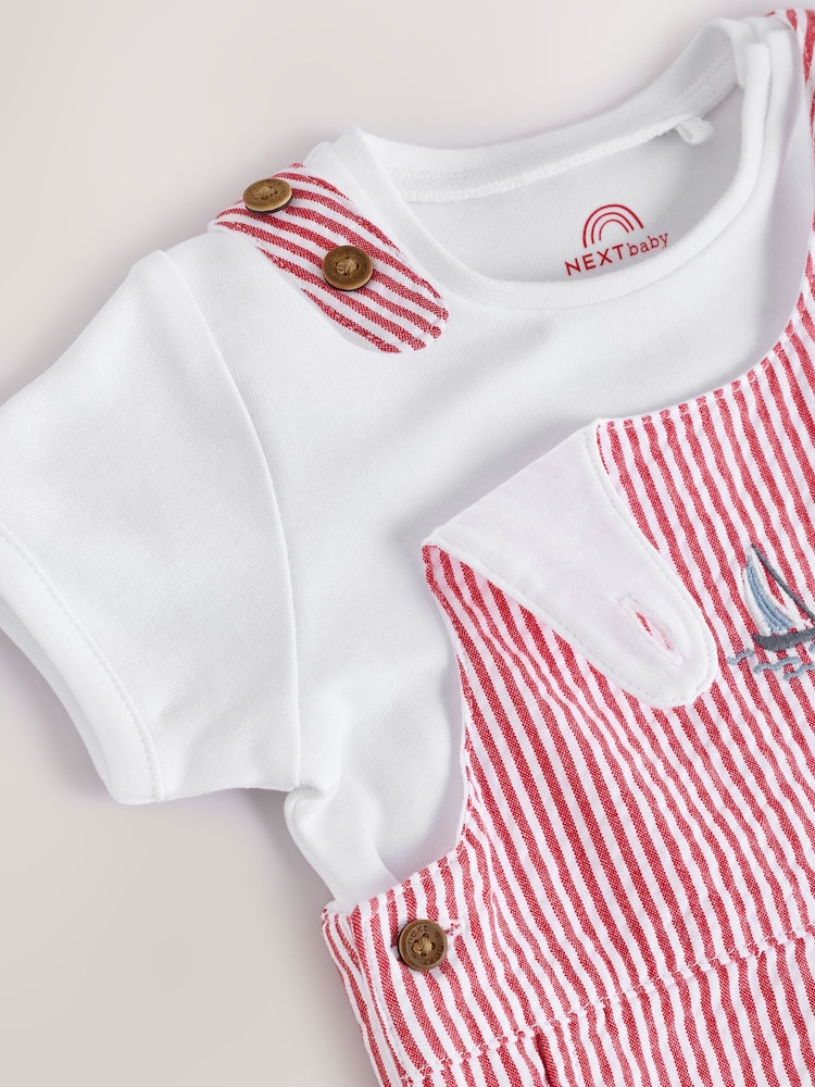 Red Stripe Baby Woven Dungaree and Bodysuit Set (0mths-2yrs) - Image 5 of 12