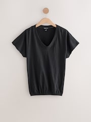 Black Bubble Hem 100% Cotton T-Shirt With Short Sleeves - Image 1 of 3
