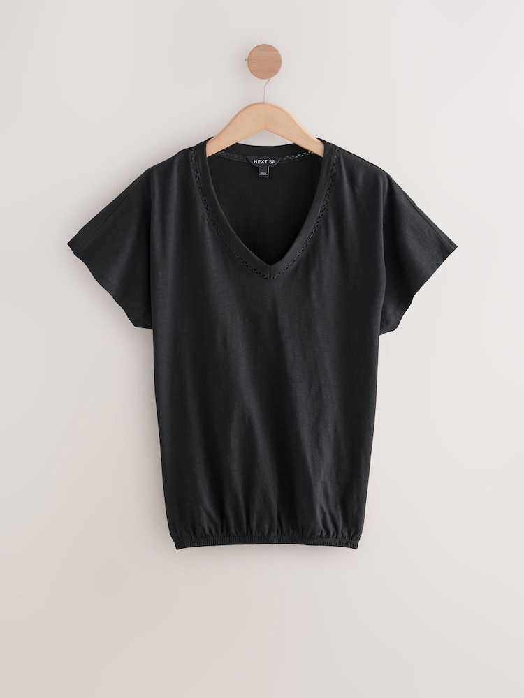 Black Bubble Hem 100% Cotton T-Shirt With Short Sleeves - Image 1 of 3