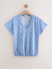Light Blue All-Over Printed Bubble Hem 100% Cotton T-Shirt - Image 1 of 1