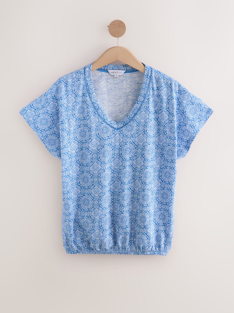 Light Blue All-Over Printed Bubble Hem 100% Cotton T-Shirt - Image 1 of 1