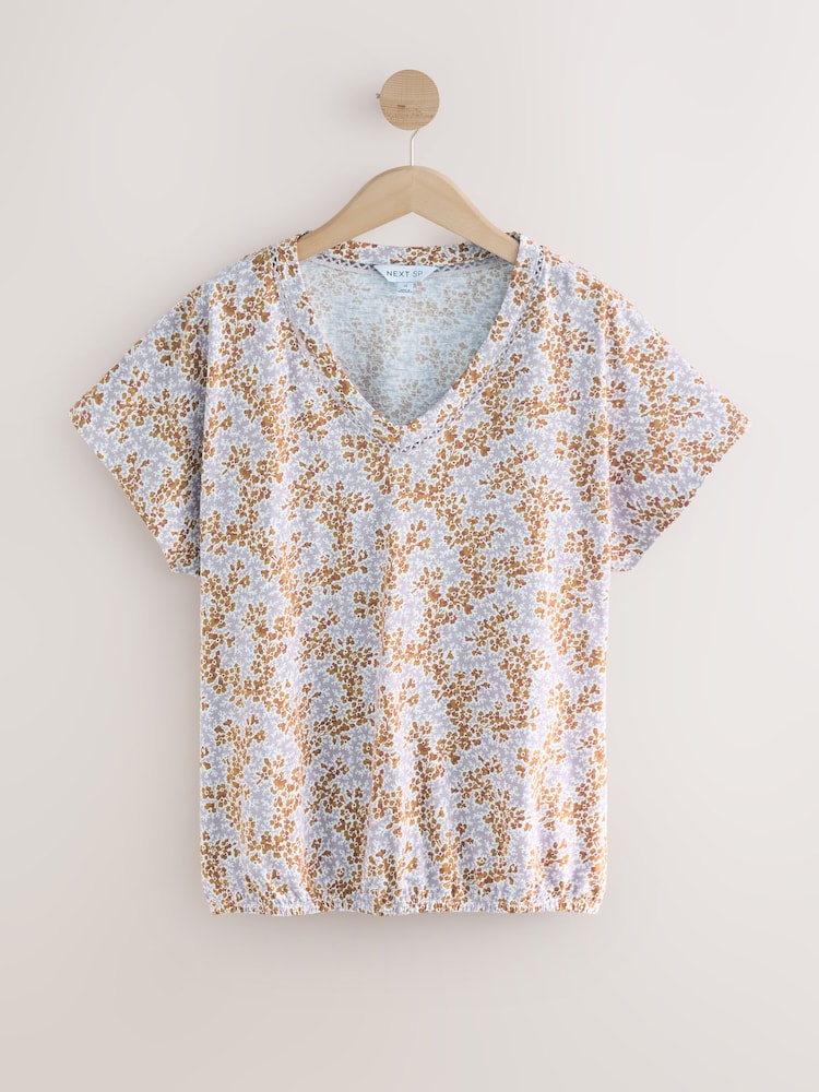 Multi All-Over Printed Bubble Hem 100% Cotton T-Shirt - Image 1 of 3