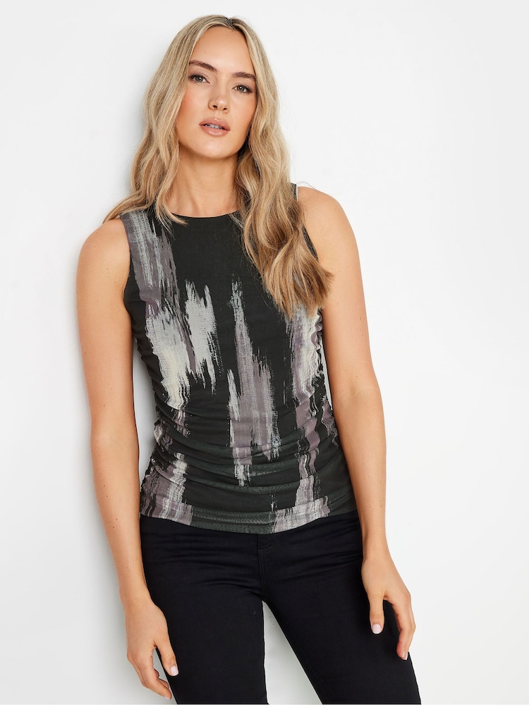 Long Tall Sally Black Abstract Mesh Ruched Top - Image 1 of 5