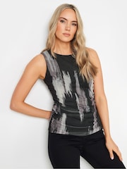 Long Tall Sally Black Abstract Mesh Ruched Top - Image 2 of 5