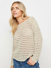PixieGirl Petite Natural Long Sleeve Crochet Slash Neck Jumper - Image 4 of 5