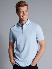 Charles Tyrwhitt Blue Short Sleeve Cotton Stretch Stripe Pique Polo Shirt - Image 1 of 5
