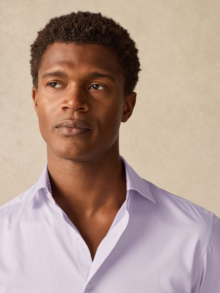 Lilac Purple Slim Fit 100% Cotton Textured Twill Shirt - Image 5 of 10