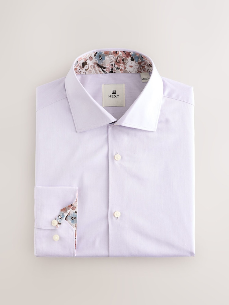 Lilac Purple Slim Fit 100% Cotton Textured Twill Shirt - Image 8 of 10