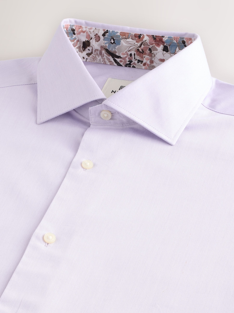 Lilac Purple Slim Fit 100% Cotton Textured Twill Shirt - Image 9 of 10