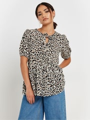 PixieGirl Petite Brown Leopard Print Tie Front Top - Image 1 of 5