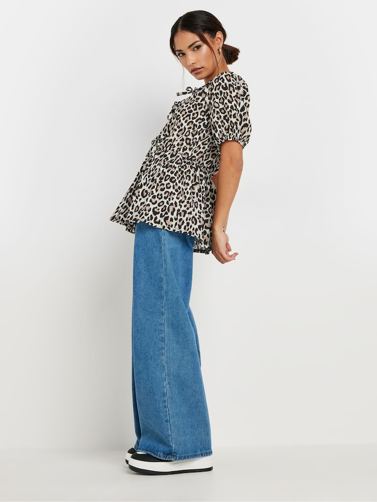 PixieGirl Petite Brown Leopard Print Tie Front Top - Image 2 of 5