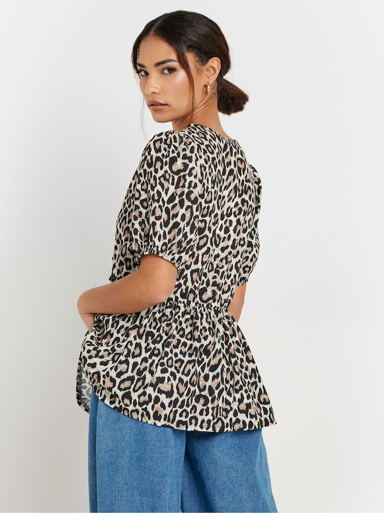 PixieGirl Petite Brown Leopard Print Tie Front Top - Image 3 of 5