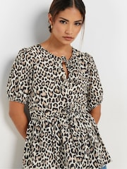 PixieGirl Petite Brown Leopard Print Tie Front Top - Image 4 of 5