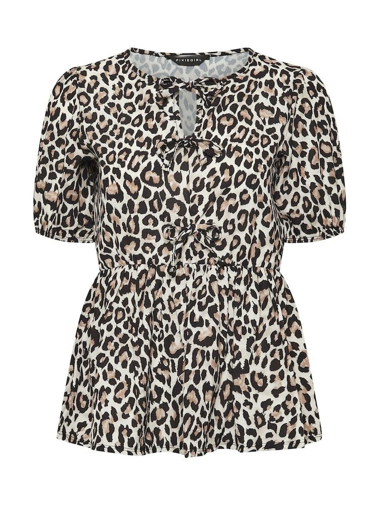 PixieGirl Petite Brown Leopard Print Tie Front Top - Image 5 of 5